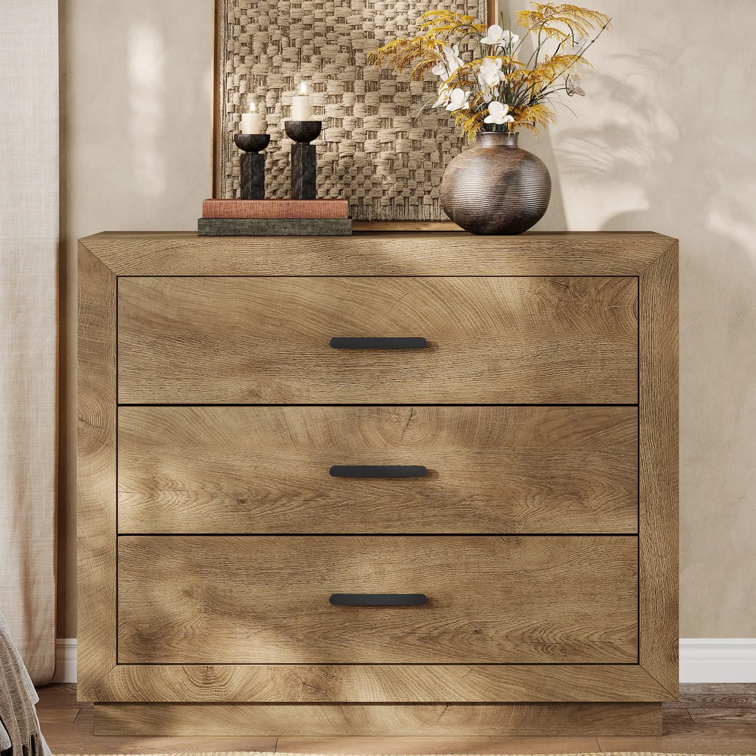 31.5" Large Nightstand, Oversized Bedside Table with 3 Drawers for Bedroom