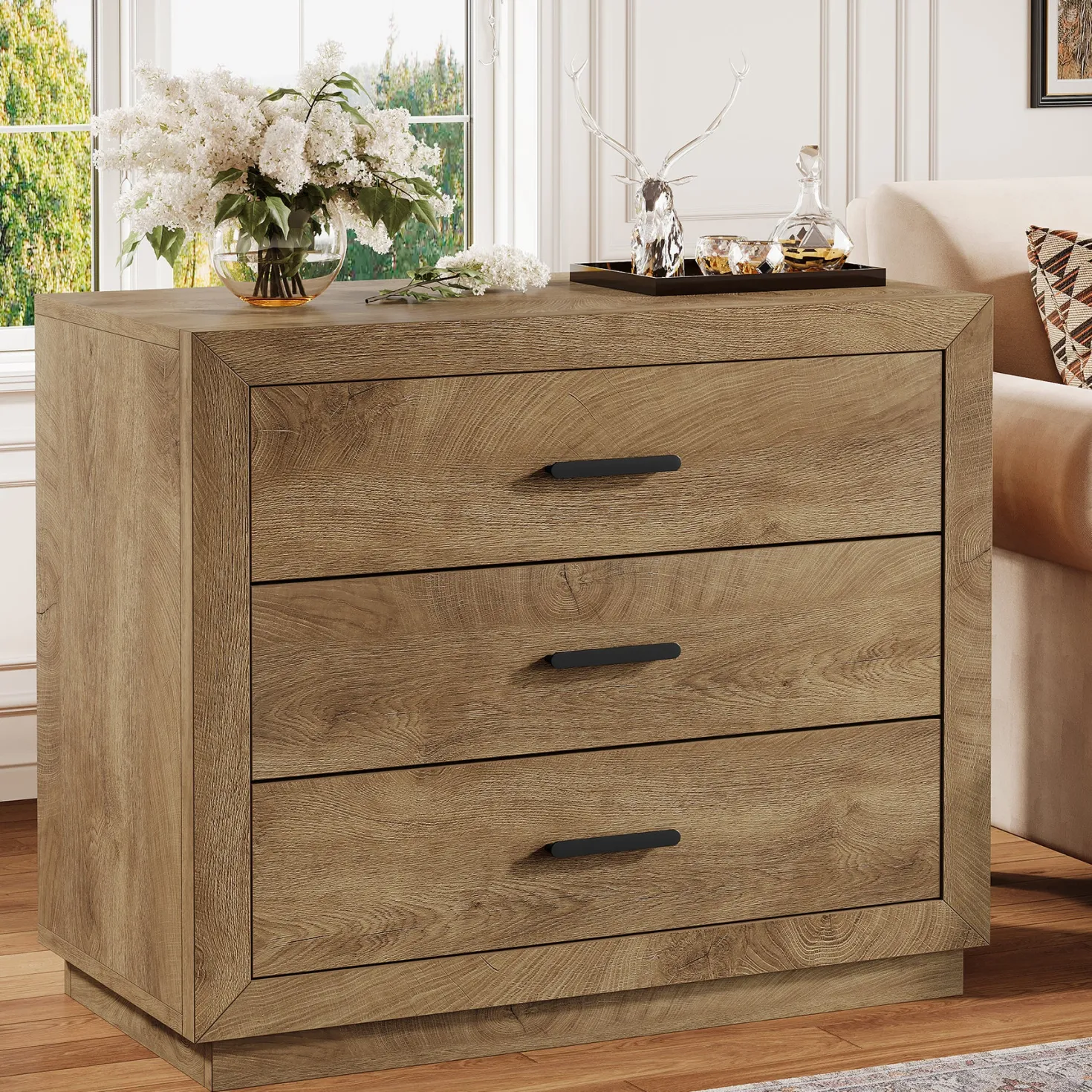 31.5" Large Nightstand, Oversized Bedside Table with 3 Drawers for Bedroom