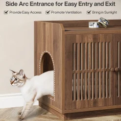 55" Litter Box Furniture, Cat Litter Box Enclosure with 2 Cabinets and Side Entrance