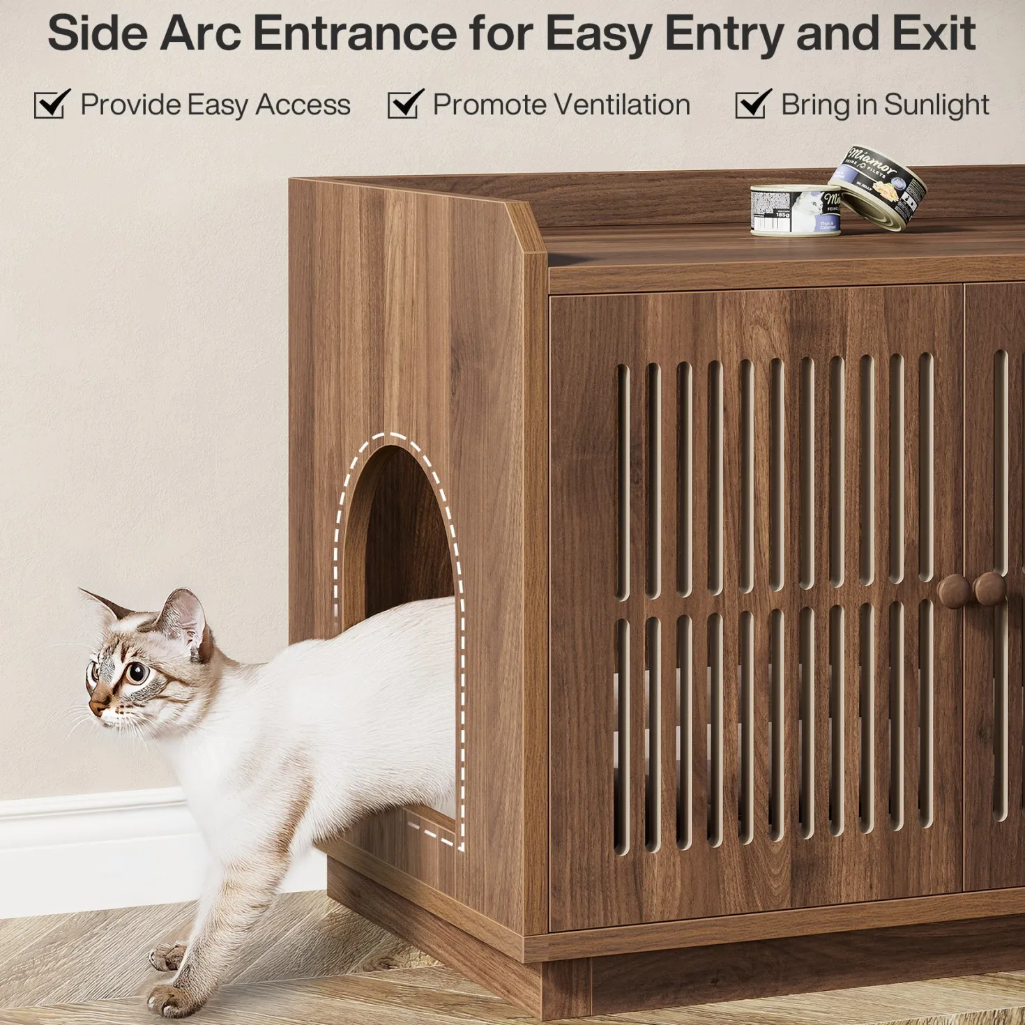 55" Litter Box Furniture, Cat Litter Box Enclosure with 2 Cabinets and Side Entrance