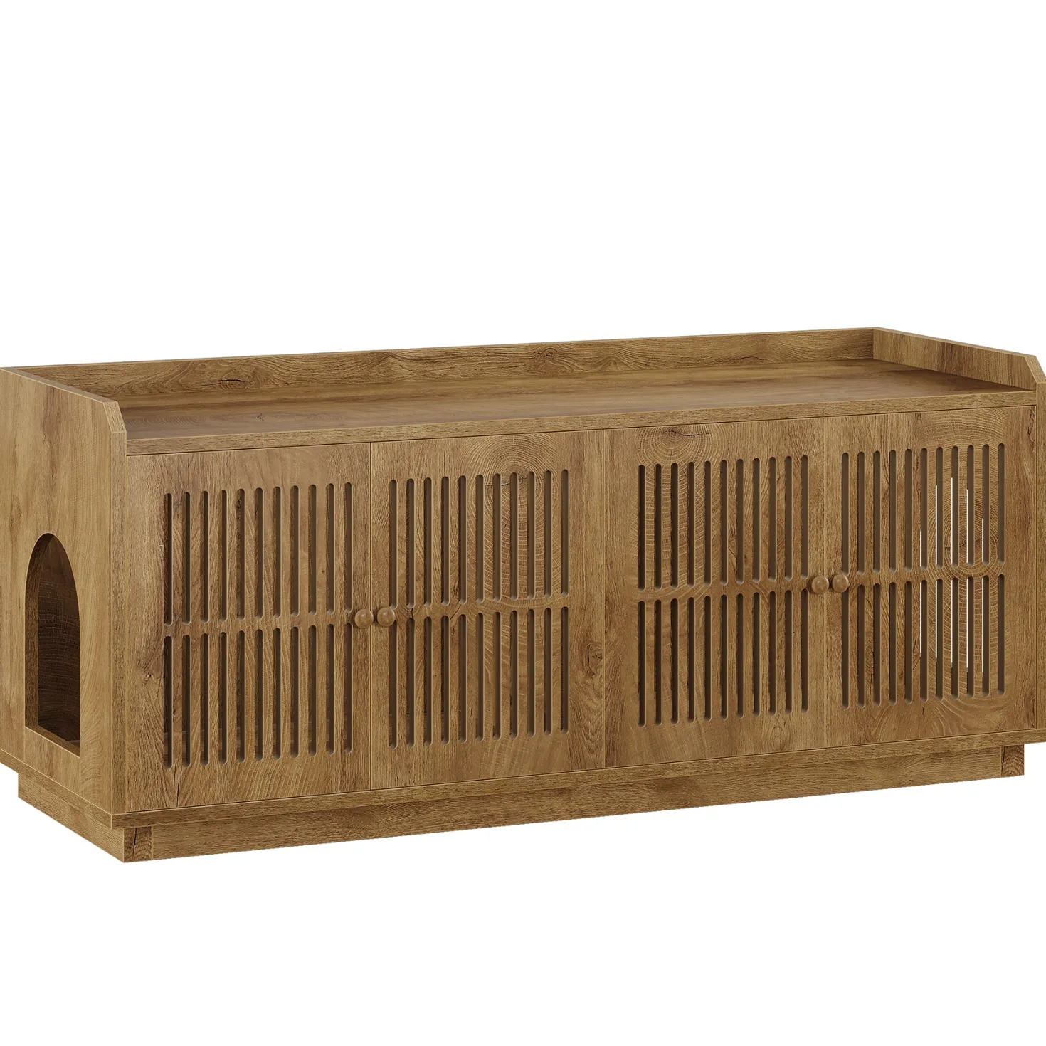 55" Litter Box Furniture, Cat Litter Box Enclosure with 2 Cabinets and Side Entrance