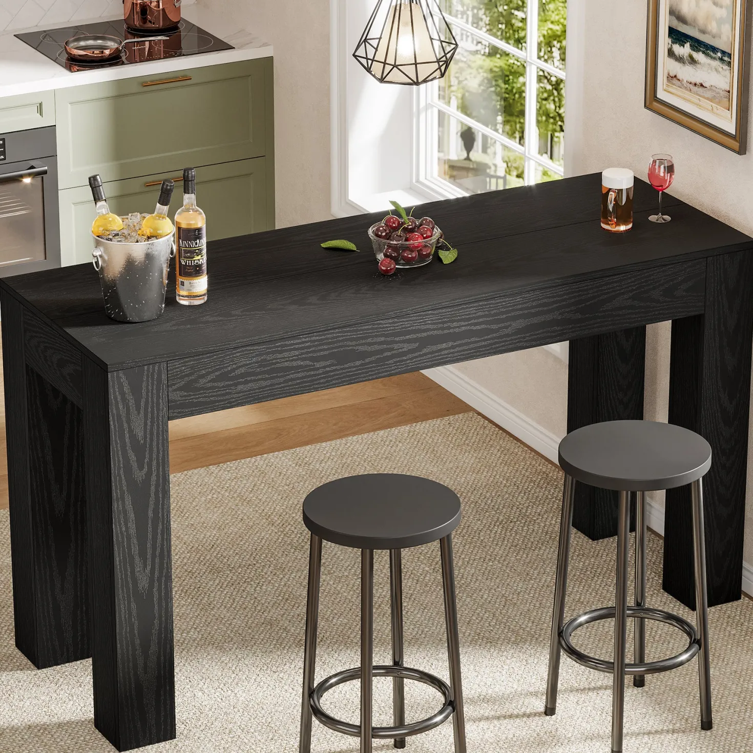 63" Long Bar Table, Rectangular Counter Height Pub Table with Sturdy Legs