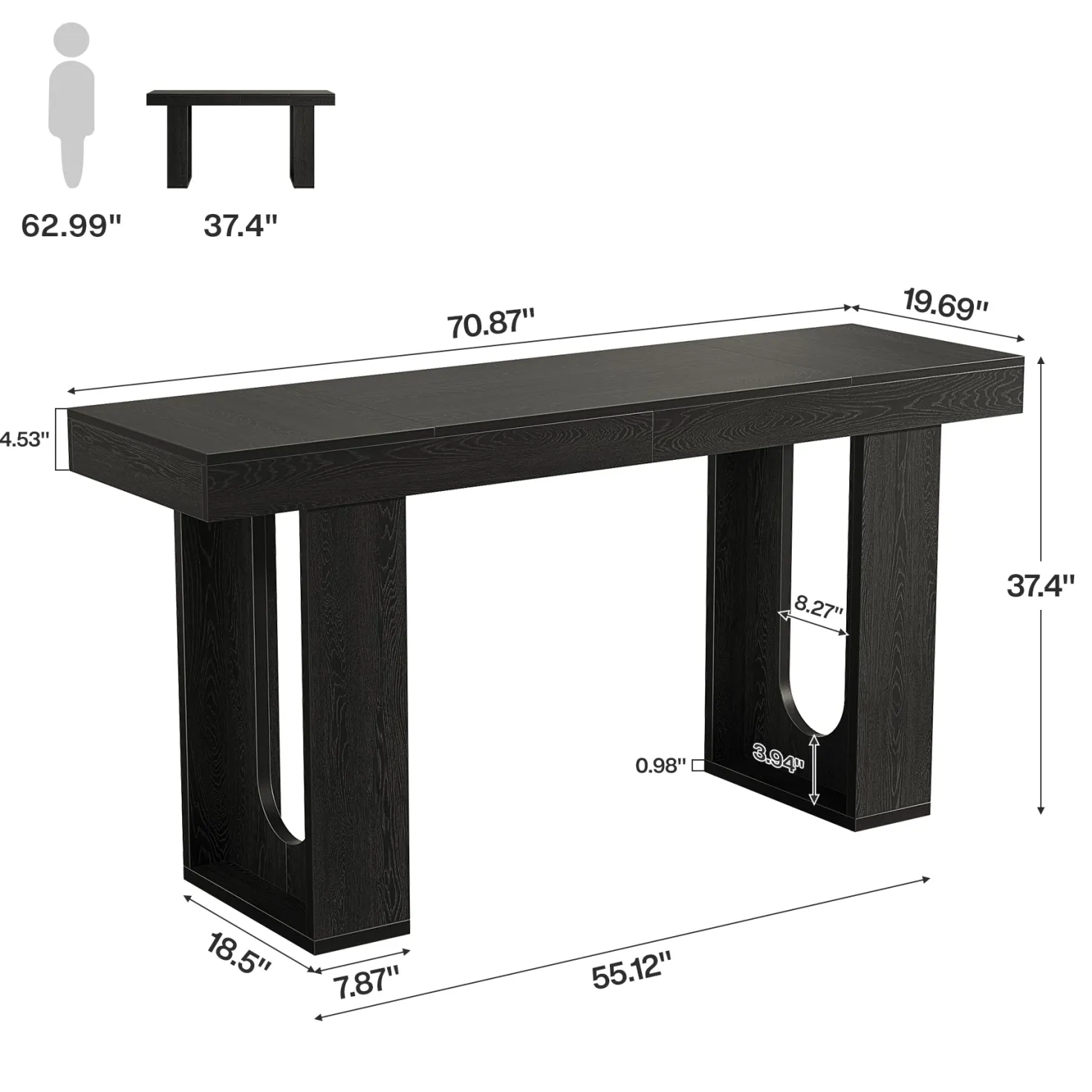 70.9" Long Bar Table, Rectangular Counter Height Pub Table Home Coffee Bar Unit