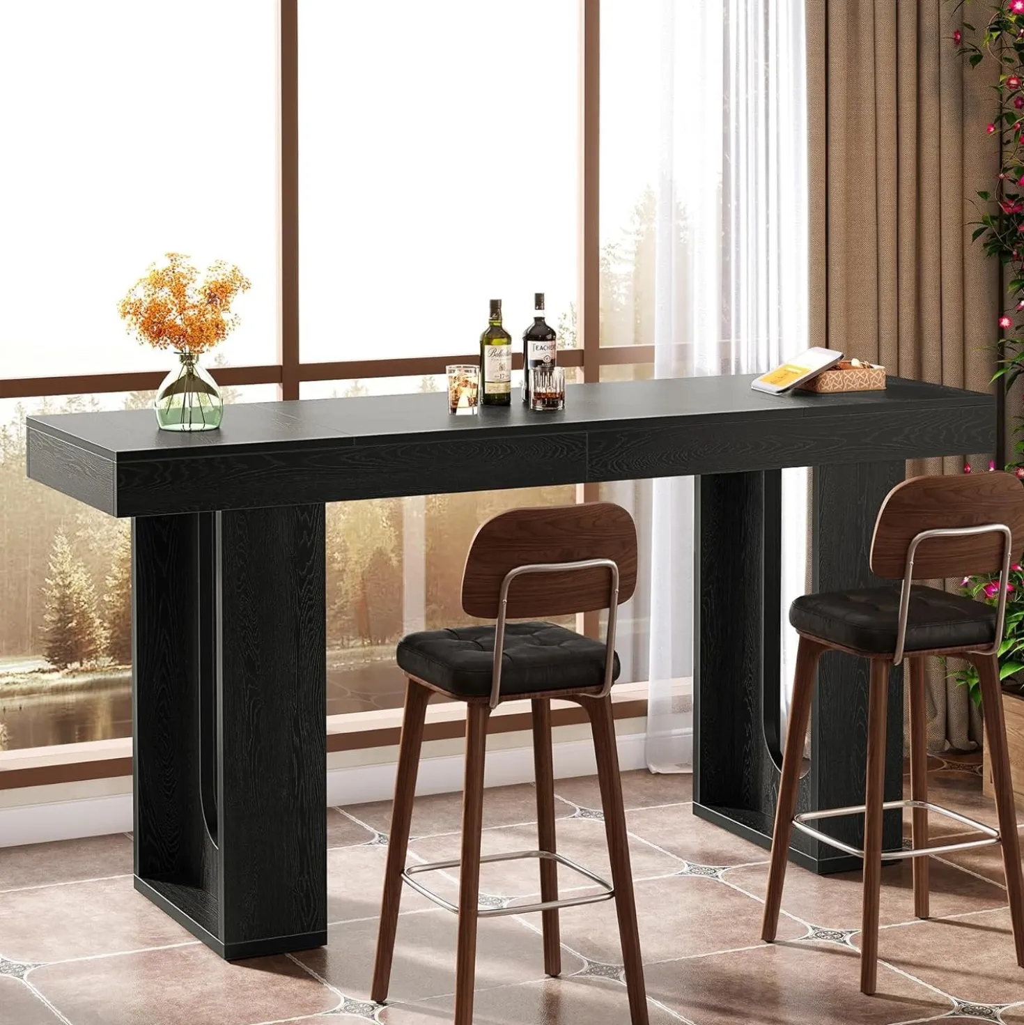 70.9" Long Bar Table, Rectangular Counter Height Pub Table Home Coffee Bar Unit
