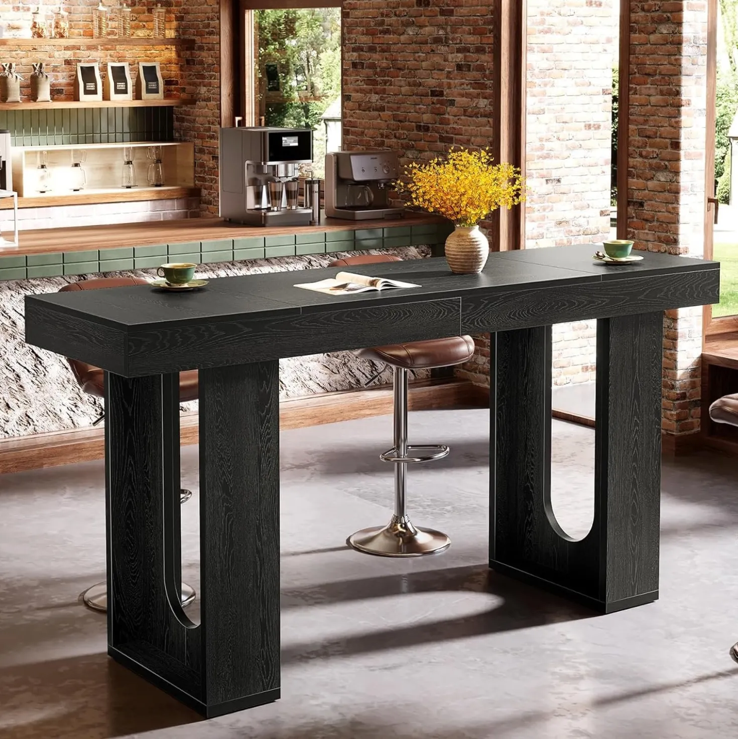70.9" Long Bar Table, Rectangular Counter Height Pub Table Home Coffee Bar Unit