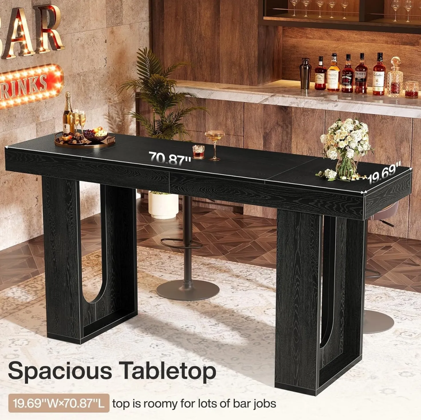 70.9" Long Bar Table, Rectangular Counter Height Pub Table Home Coffee Bar Unit