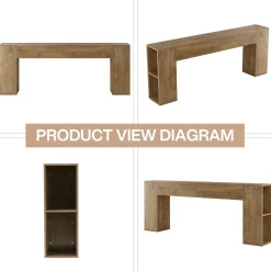 79" Long Console Table, Farmhouse Entryway Table with 2 Drawers and Side Storage Shelves