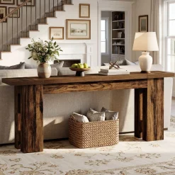 86.6" Long Console Table, Farmhouse Entryway Sofa Table Behind Couch for Hallway