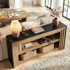63" Long Console Table, Farmhouse 3-Tier Entryway Table with Storage for Hallway