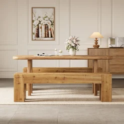 63" Long Dining Bench, Wood Kitchen Table Bench with Sturdy Frame