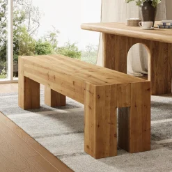 63" Long Dining Bench, Wood Kitchen Table Bench with Sturdy Frame