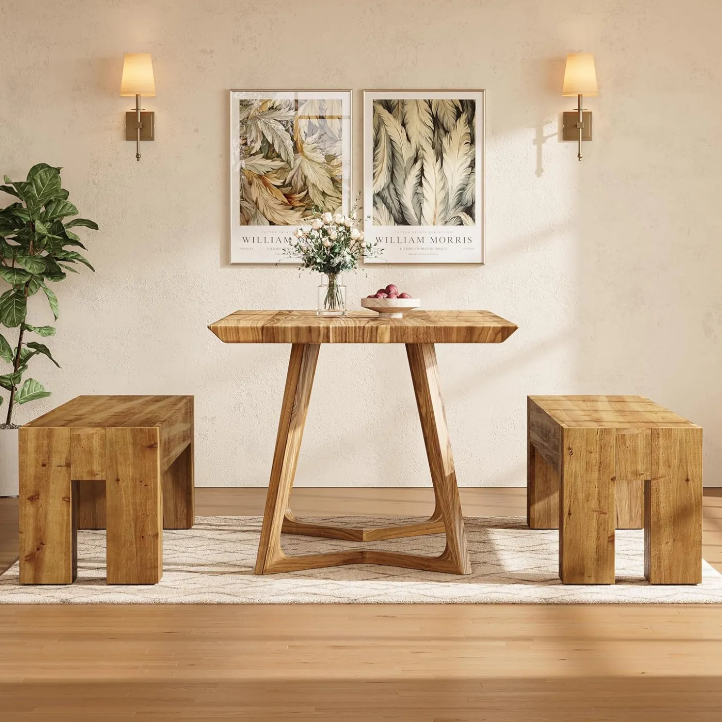 63" Long Dining Bench, Wood Kitchen Table Bench with Sturdy Frame