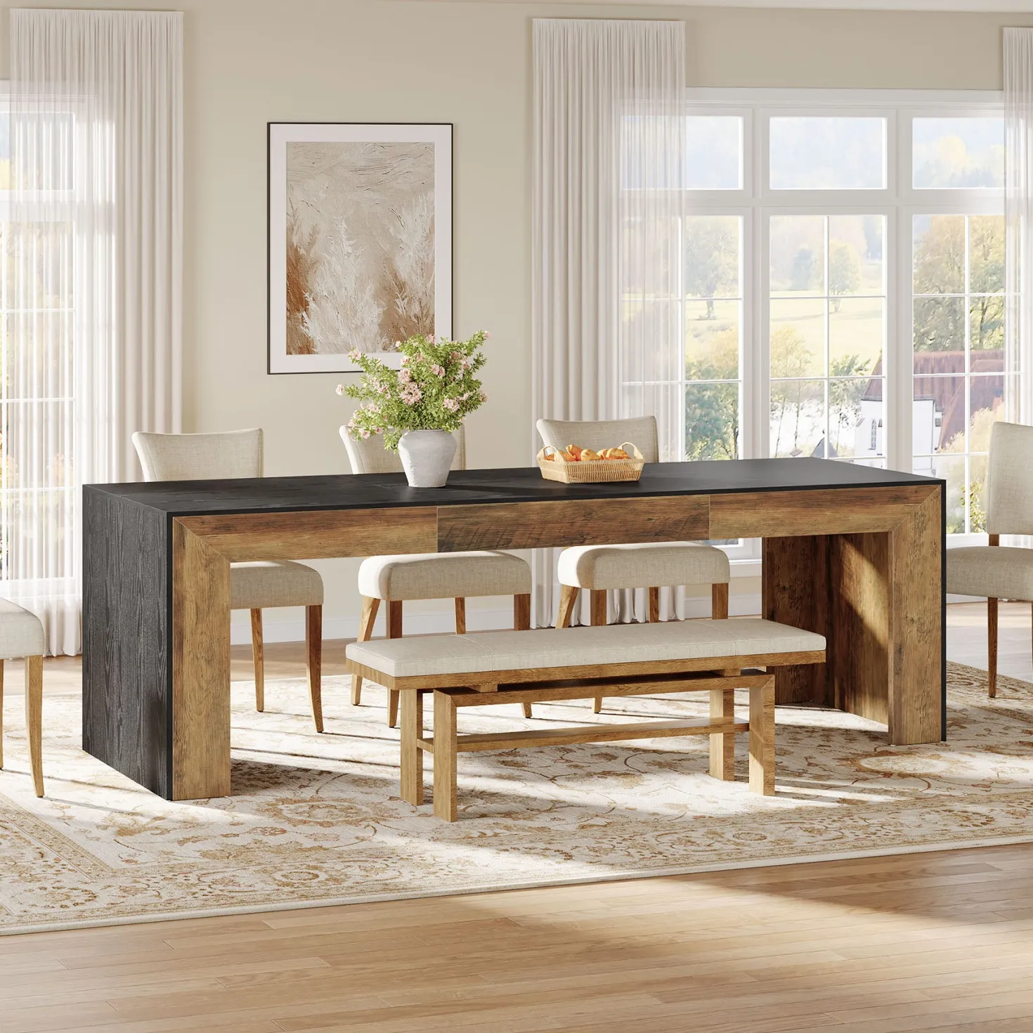 78.7" Long Dining Table, Rectangular Kitchen Table for 6-8 People