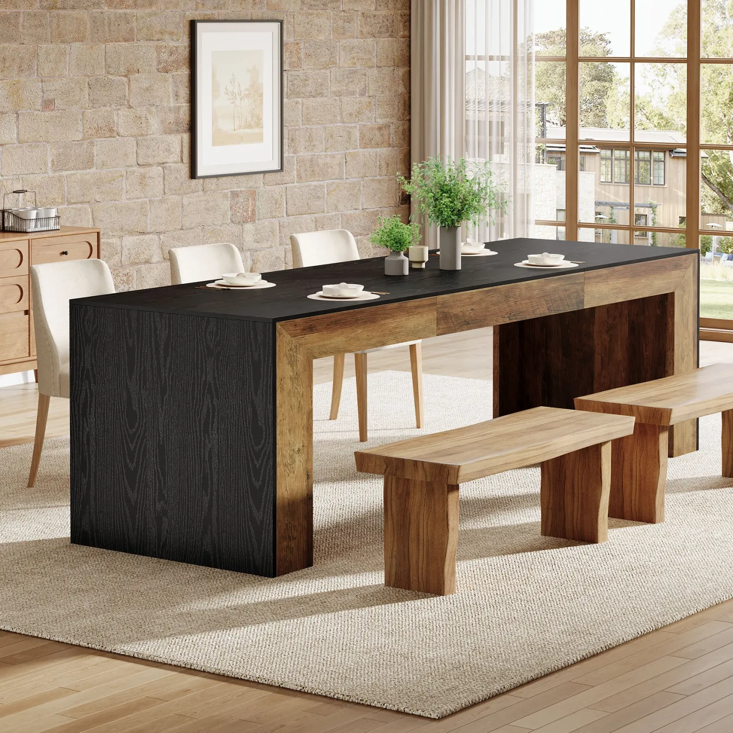 78.7" Long Dining Table, Rectangular Kitchen Table for 6-8 People