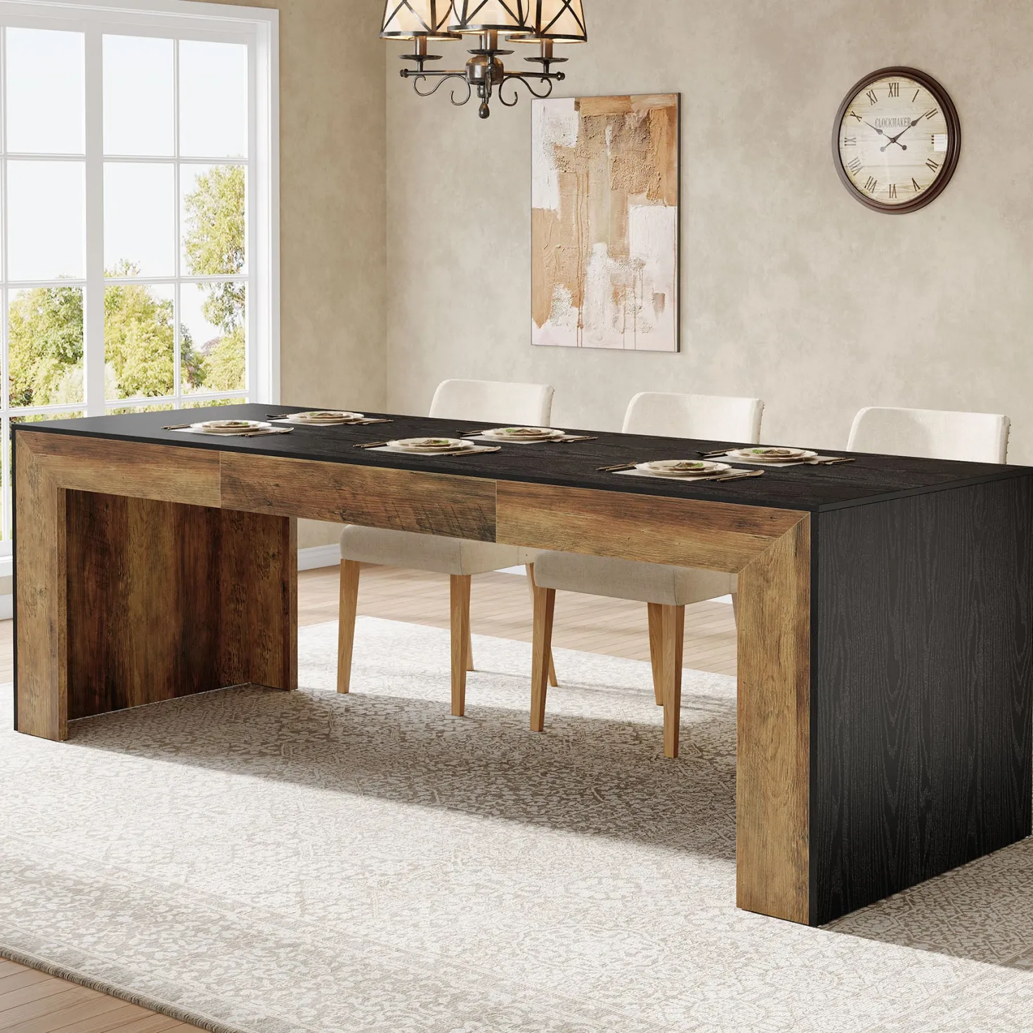 78.7" Long Dining Table, Rectangular Kitchen Table for 6-8 People