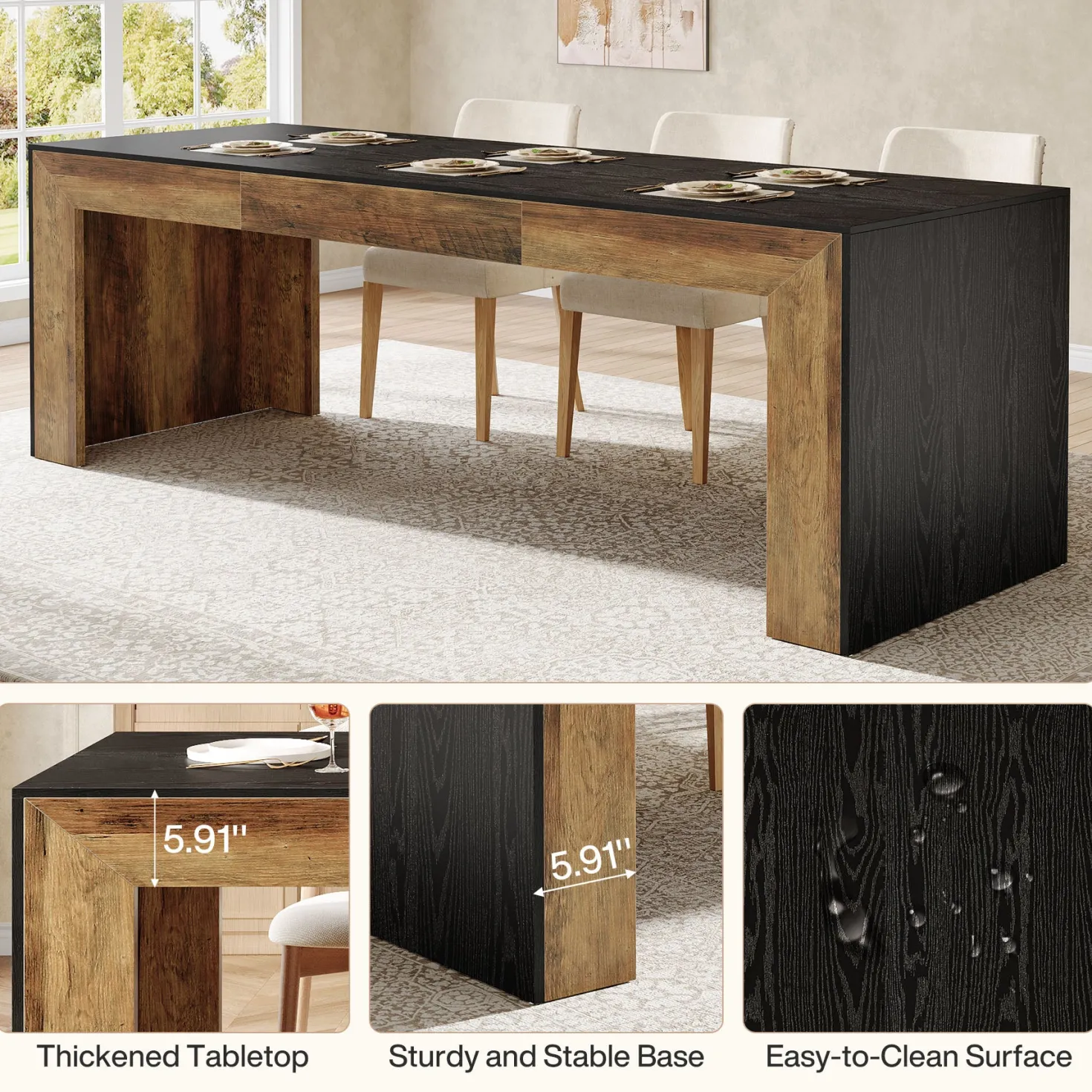 78.7" Long Dining Table, Rectangular Kitchen Table for 6-8 People