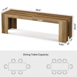 86.6" Long Dining Table, Rectangular Kitchen Table with Sturdy Legs for 6-8 People