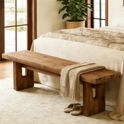 63“ Long Entryway Bench, Solid Wood End of Bed Indoor Seating