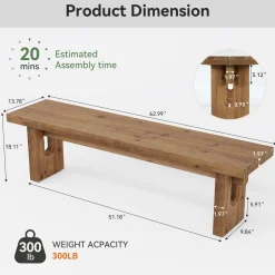 63“ Long Entryway Bench, Solid Wood End of Bed Indoor Seating