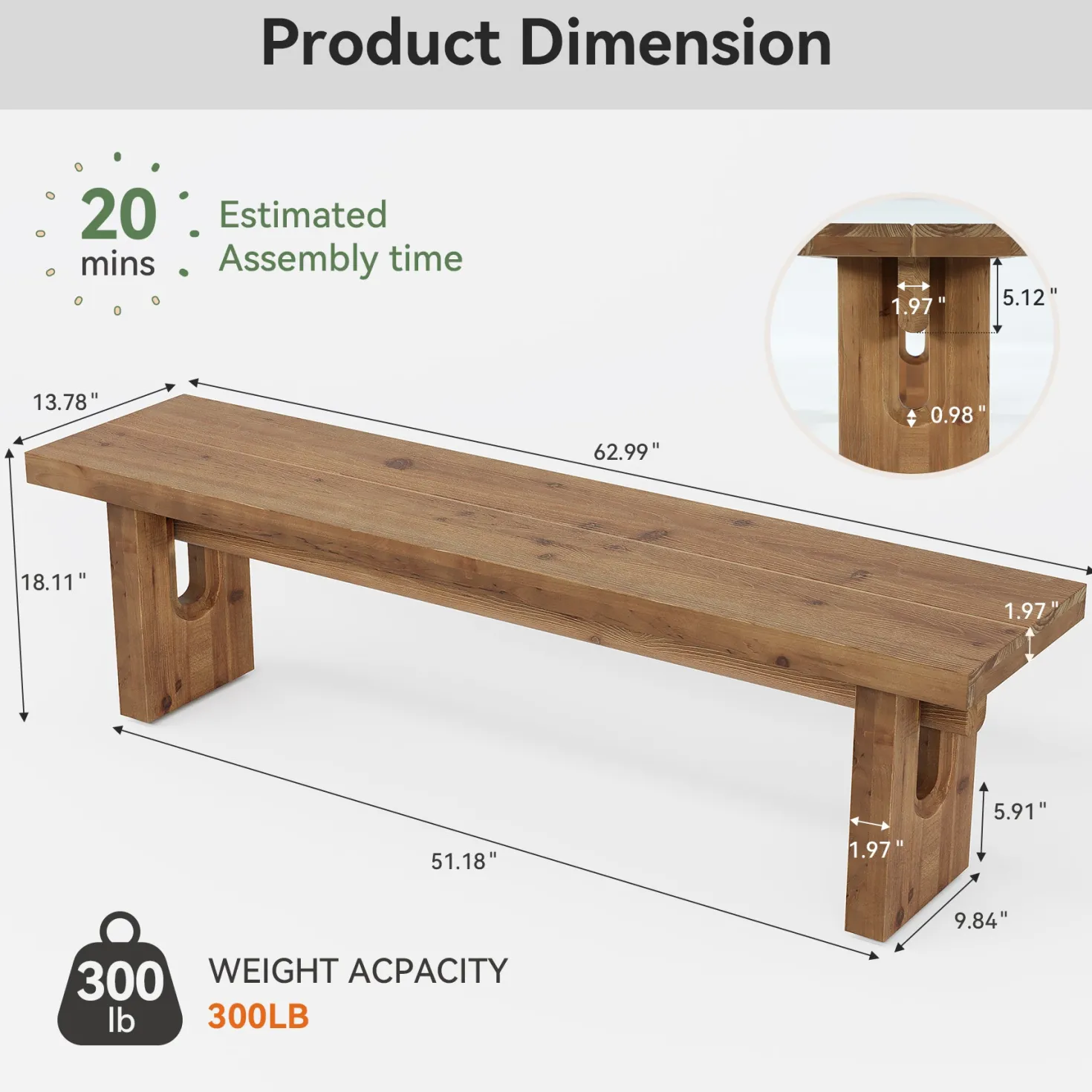 63“ Long Entryway Bench, Solid Wood End of Bed Indoor Seating