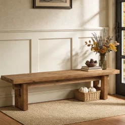 63“ Long Entryway Bench, Solid Wood End of Bed Indoor Seating