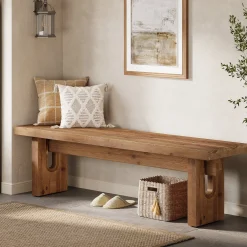 63“ Long Entryway Bench, Solid Wood End of Bed Indoor Seating