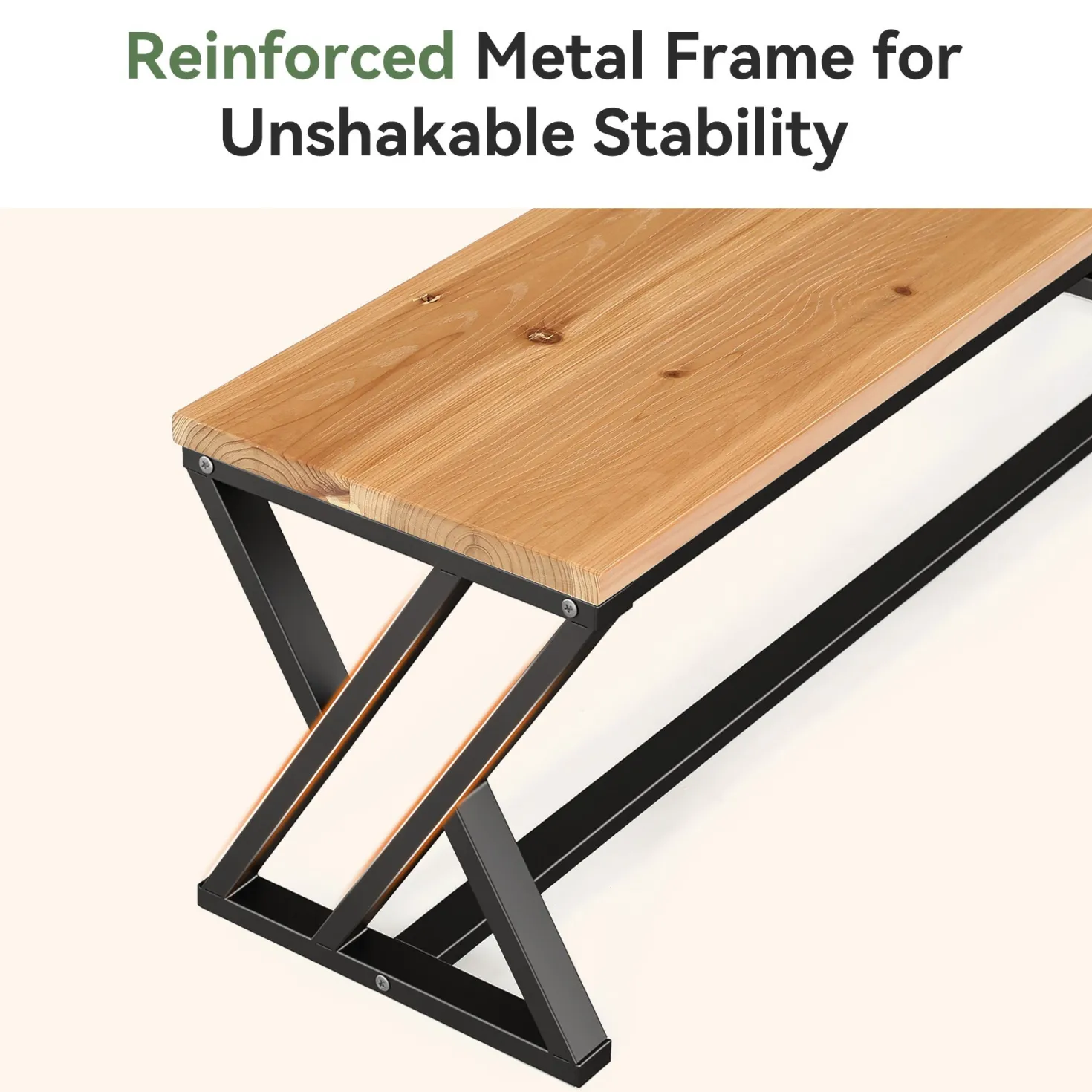 55" Long Entryway Bench, Solid Wood End of Bed Bench with Metal Legs
