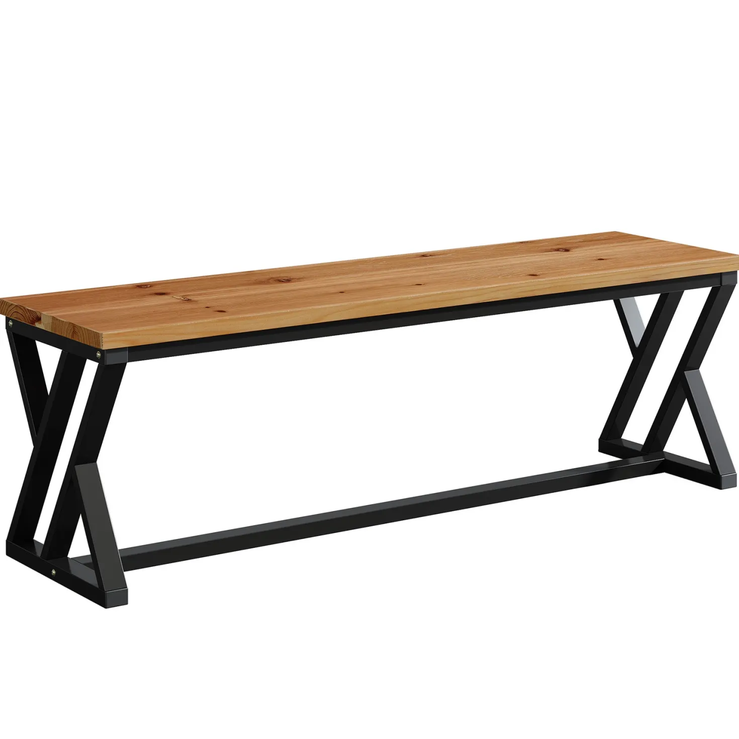 55" Long Entryway Bench, Solid Wood End of Bed Bench with Metal Legs