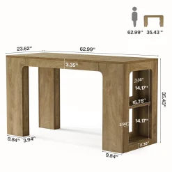 63" Long Kitchen Island, Counter Height Stationary Island Stand with Spacious Legroom