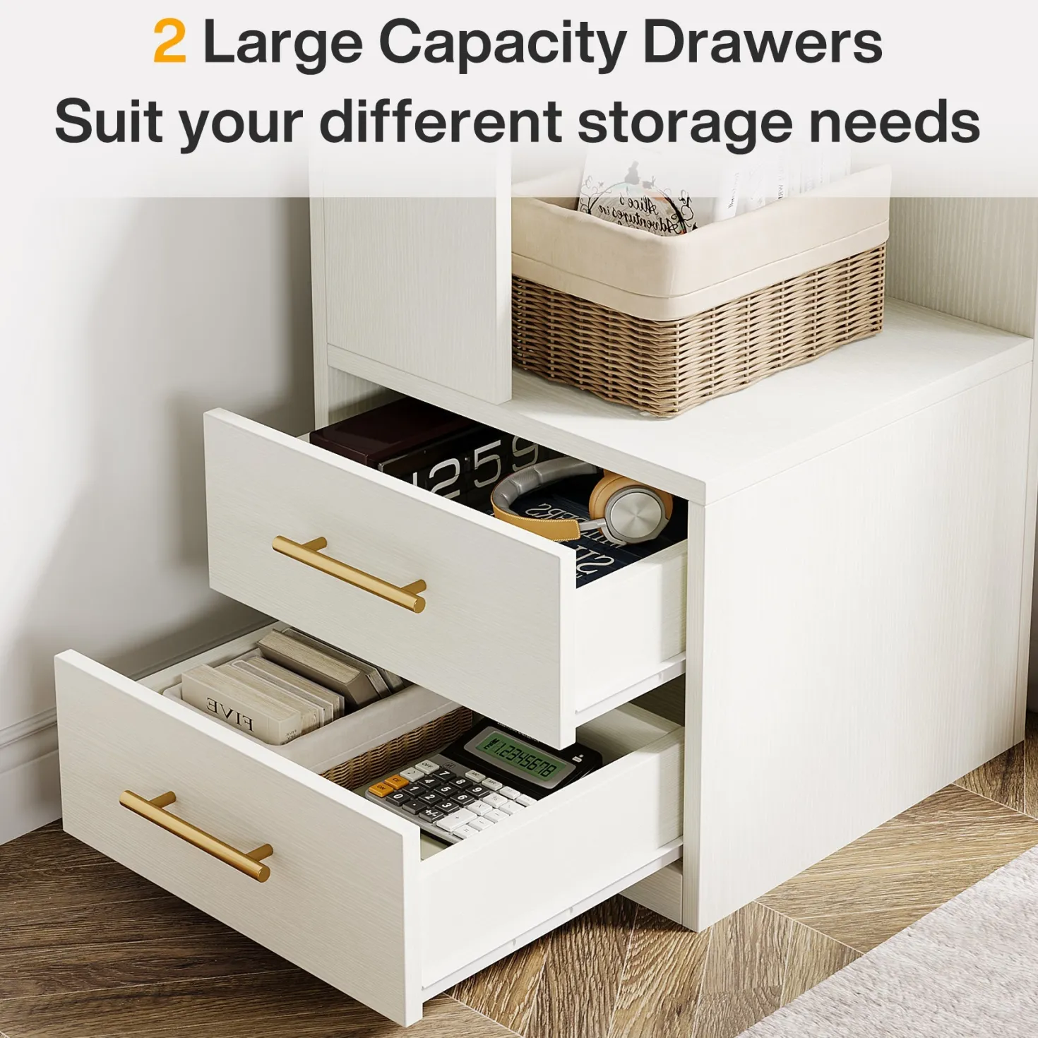 66.9" L-Shaped Bookshelf, Corner Bookcase With 5-Tier Shelf And 2 Drawers