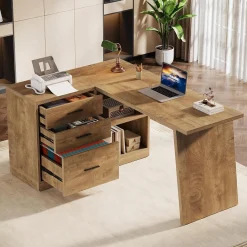 55" L-Shaped Computer Desk, Corner Executive Desk Home Office Desk with 3 Drawers