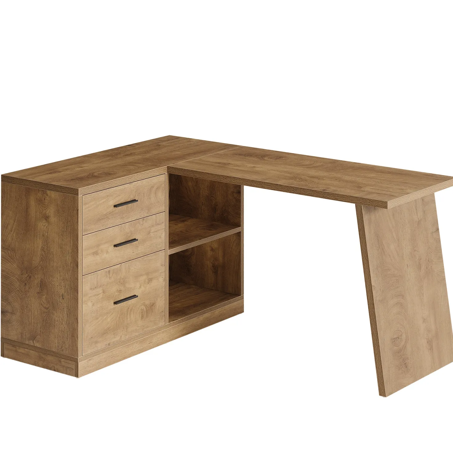 55" L-Shaped Computer Desk, Corner Executive Desk Home Office Desk with 3 Drawers
