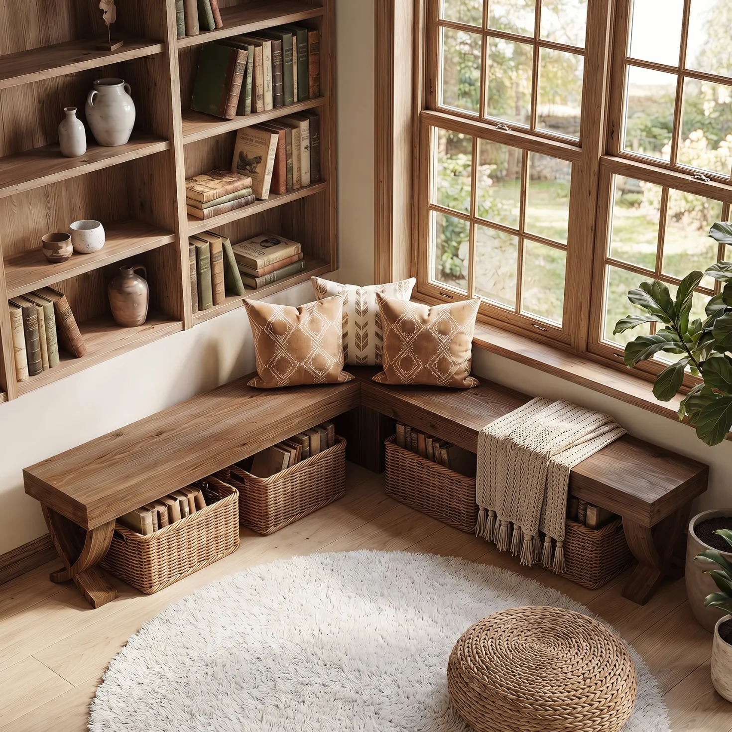 55" L-Shaped Corner Bench, Farmhouse Nook Dining Bench with X-Shaped Leg