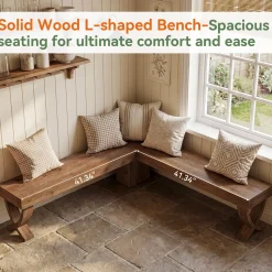55" L-Shaped Corner Bench, Farmhouse Nook Dining Bench with X-Shaped Leg
