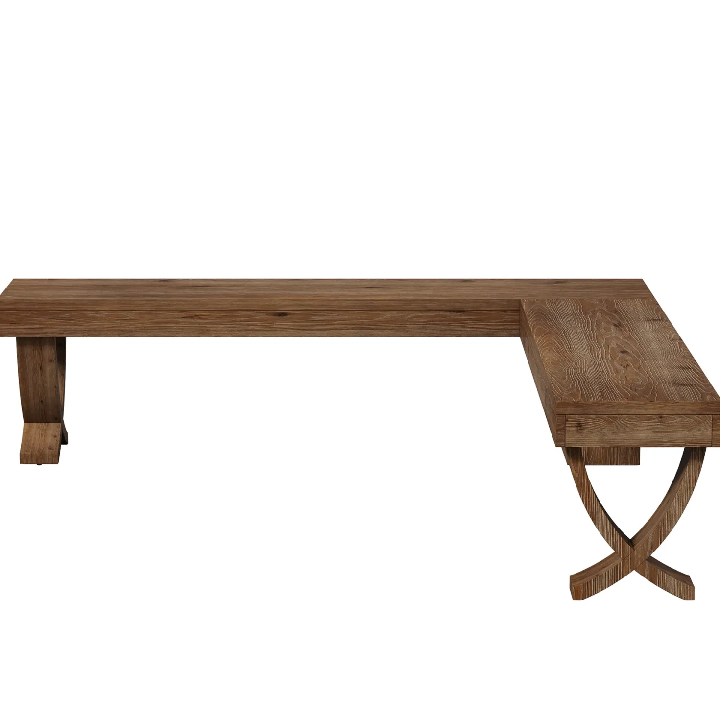 55" L-Shaped Corner Bench, Farmhouse Nook Dining Bench with X-Shaped Leg