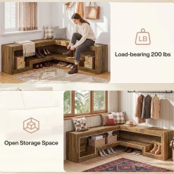 55“ L-Shaped Corner Bench, wooden Breakfast Nook Bench With Storage For Entryway