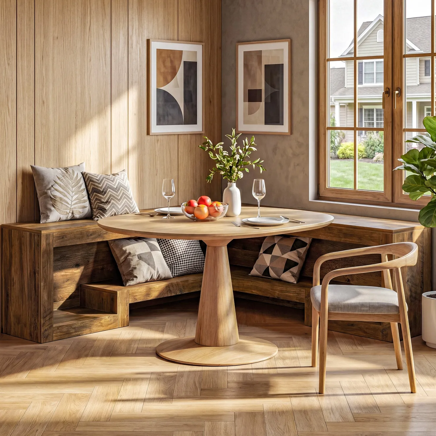 55“ L-Shaped Corner Bench, wooden Breakfast Nook Bench With Storage For Entryway