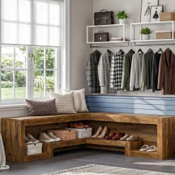 55“ L-Shaped Corner Bench, wooden Breakfast Nook Bench With Storage For Entryway