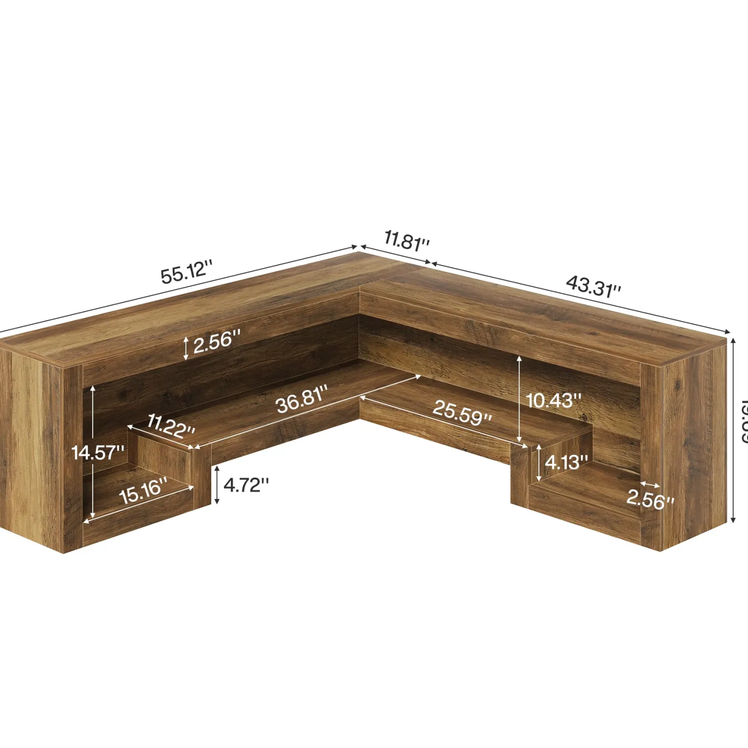 55“ L-Shaped Corner Bench, wooden Breakfast Nook Bench With Storage For Entryway
