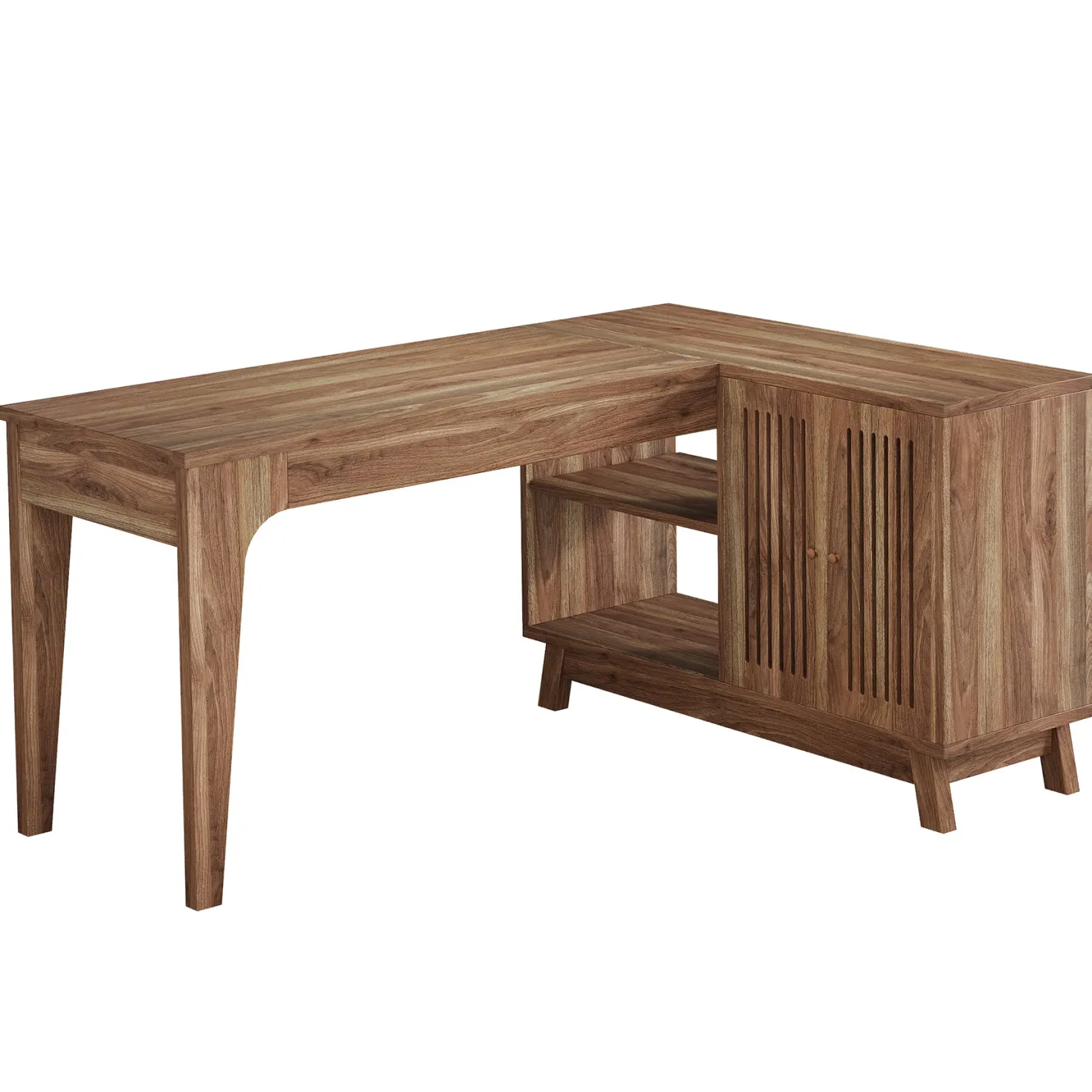 57" L-Shaped Corner Desk, Wood Computer Desk Study Writing Table with Cabinet