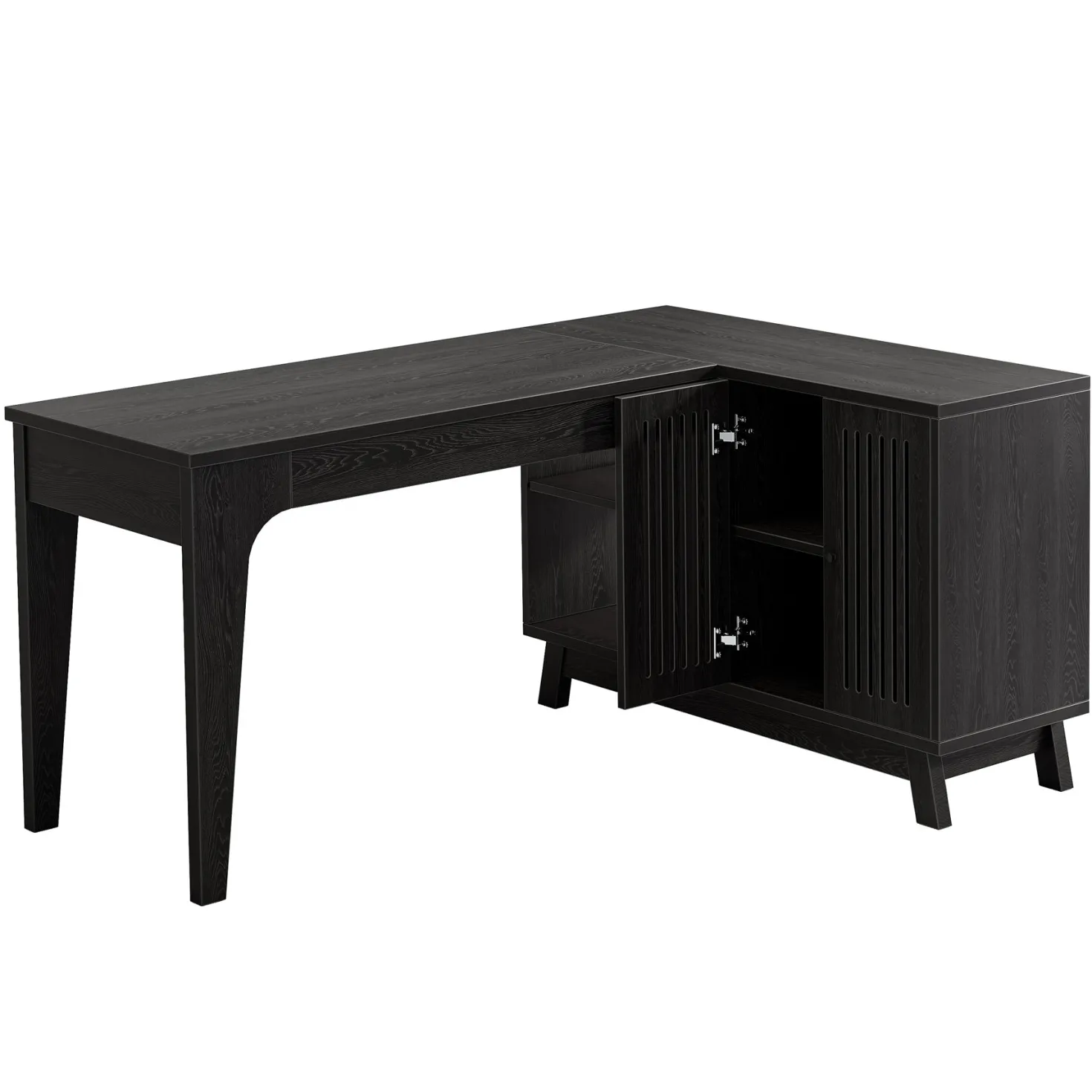 57" L-Shaped Corner Desk, Wood Computer Desk Study Writing Table with Cabinet