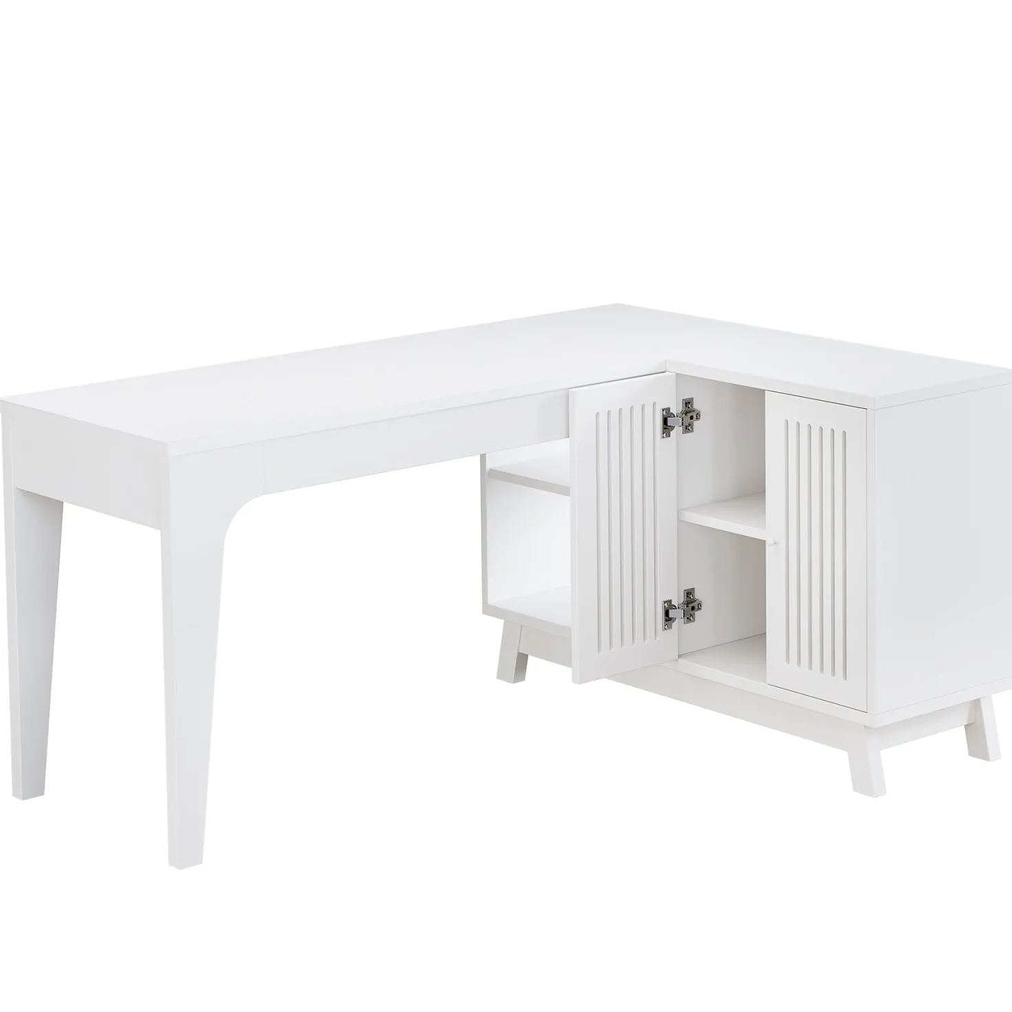 57" L-Shaped Corner Desk, Wood Computer Desk Study Writing Table with Cabinet