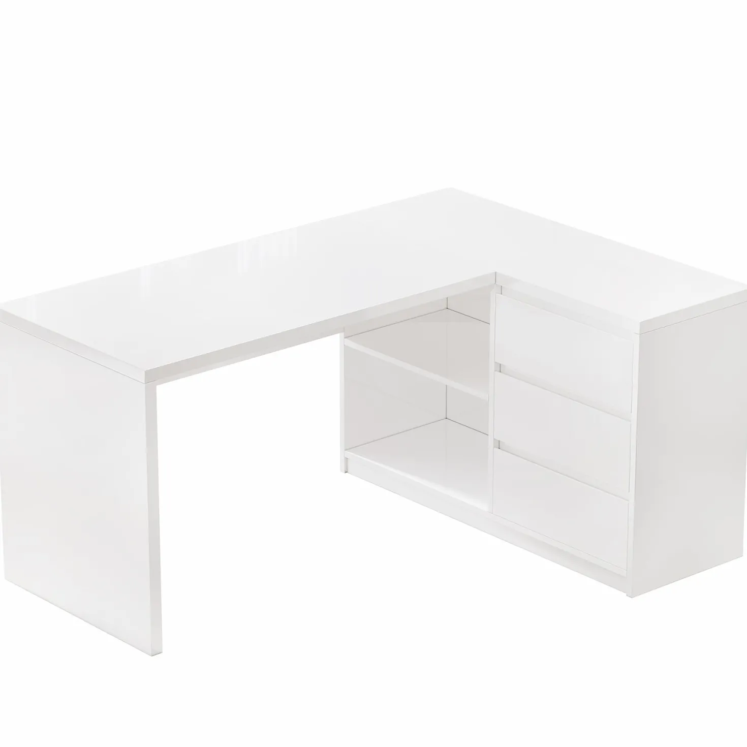 55" L-Shaped Desk with LED Lights, Executive Computer Desk with 3 Drawers