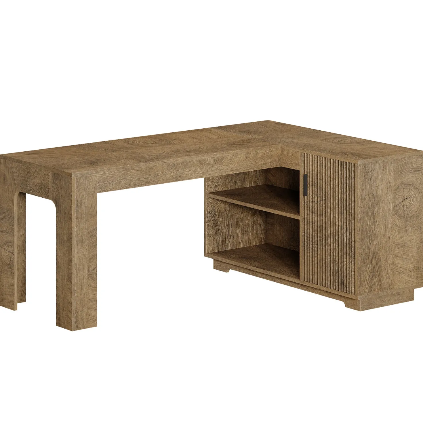 59" L-Shaped Desk with Storage Cabinet, Farmhouse Corner Computer Desk with Open Storage Shelves for Office