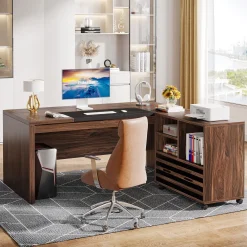 66.2" L-Shaped Executive Desk, Computer Desk with Mobile File Cabinet