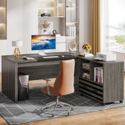 66.2" L-Shaped Executive Desk, Computer Desk with Mobile File Cabinet