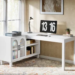 59" L-Shaped Executive Desk, Computer Desk Home Office Desk With Storage Cabinet