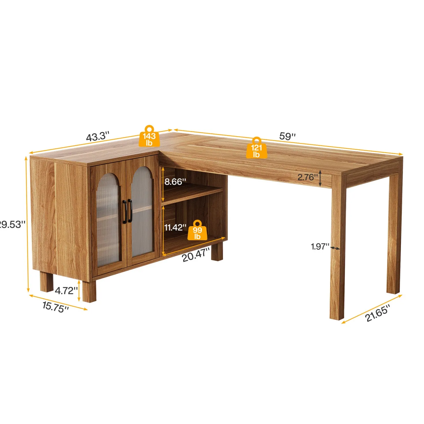 59" L-Shaped Executive Desk, Computer Desk Home Office Desk With Storage Cabinet
