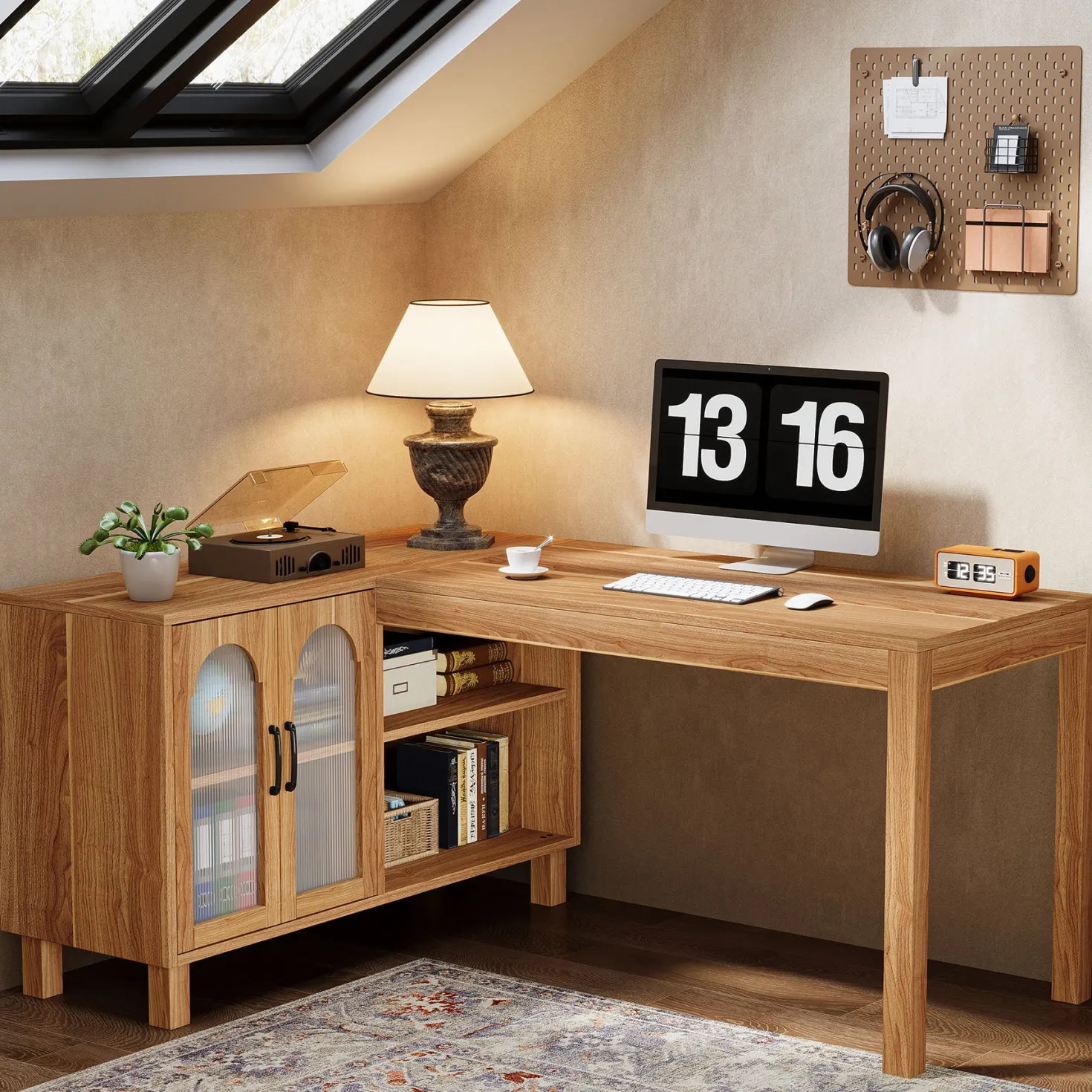 59" L-Shaped Executive Desk, Computer Desk Home Office Desk With Storage Cabinet