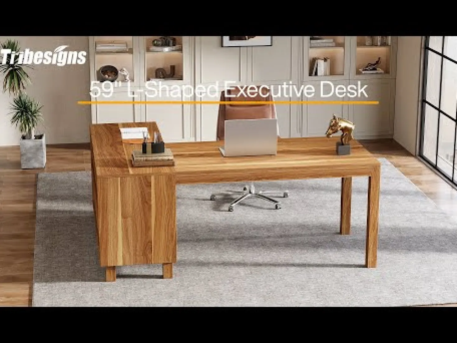 59" L-Shaped Executive Desk, Computer Desk Home Office Desk With Storage Cabinet